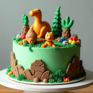 子供の誕生日に注文された恐竜のバースデーケーキ